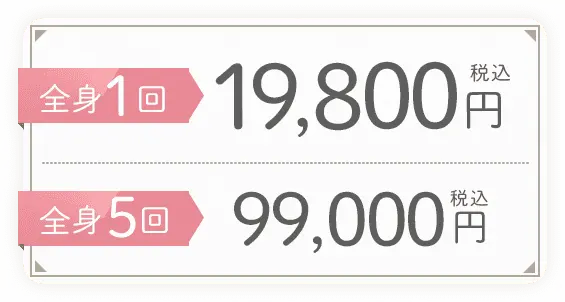 全身1回19,800円税込 全身5回99,000円